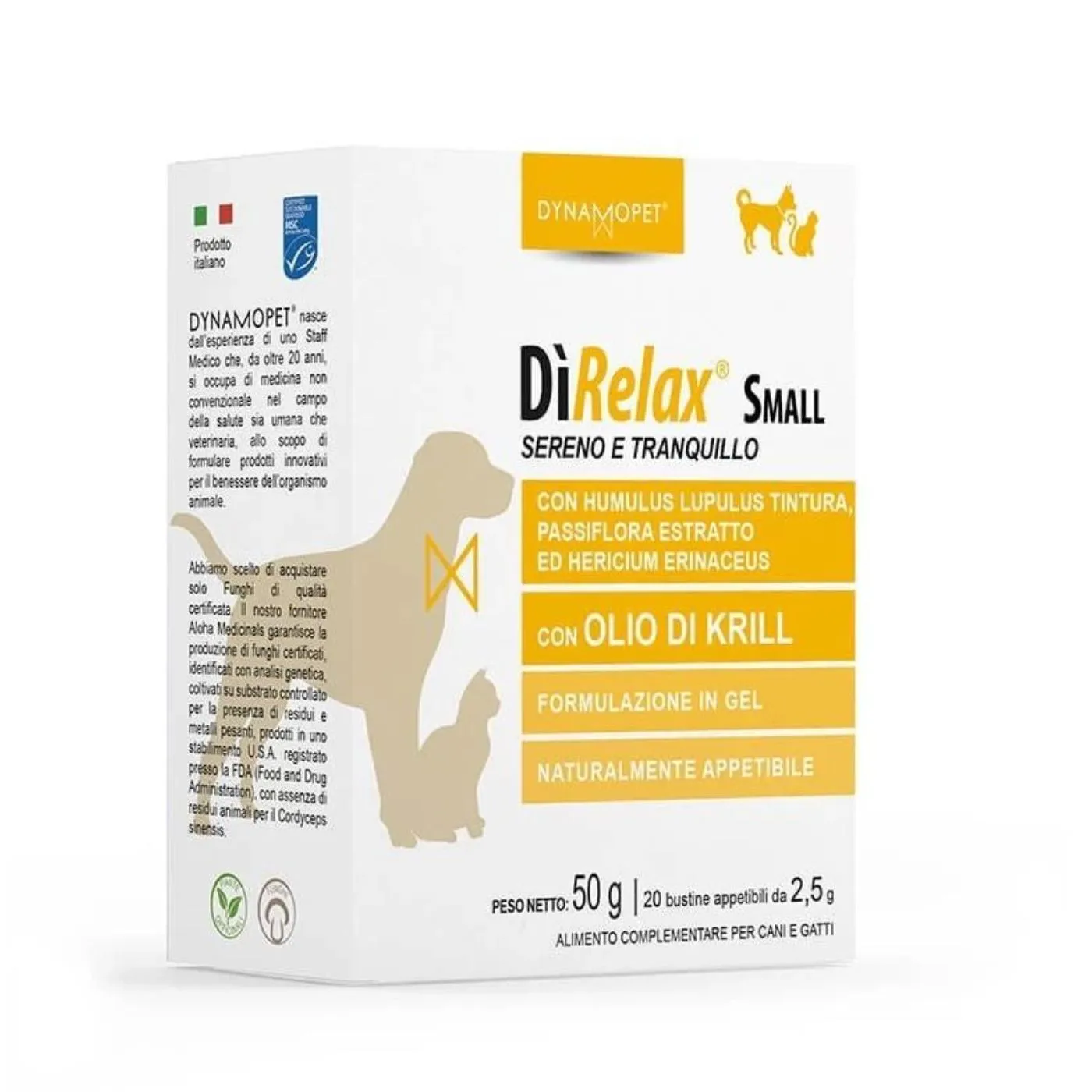 Dynamopet® DìRelax® Small 20 Bustine Da 2,5g Per Gatti E Cani Fino A 5kg Di Peso