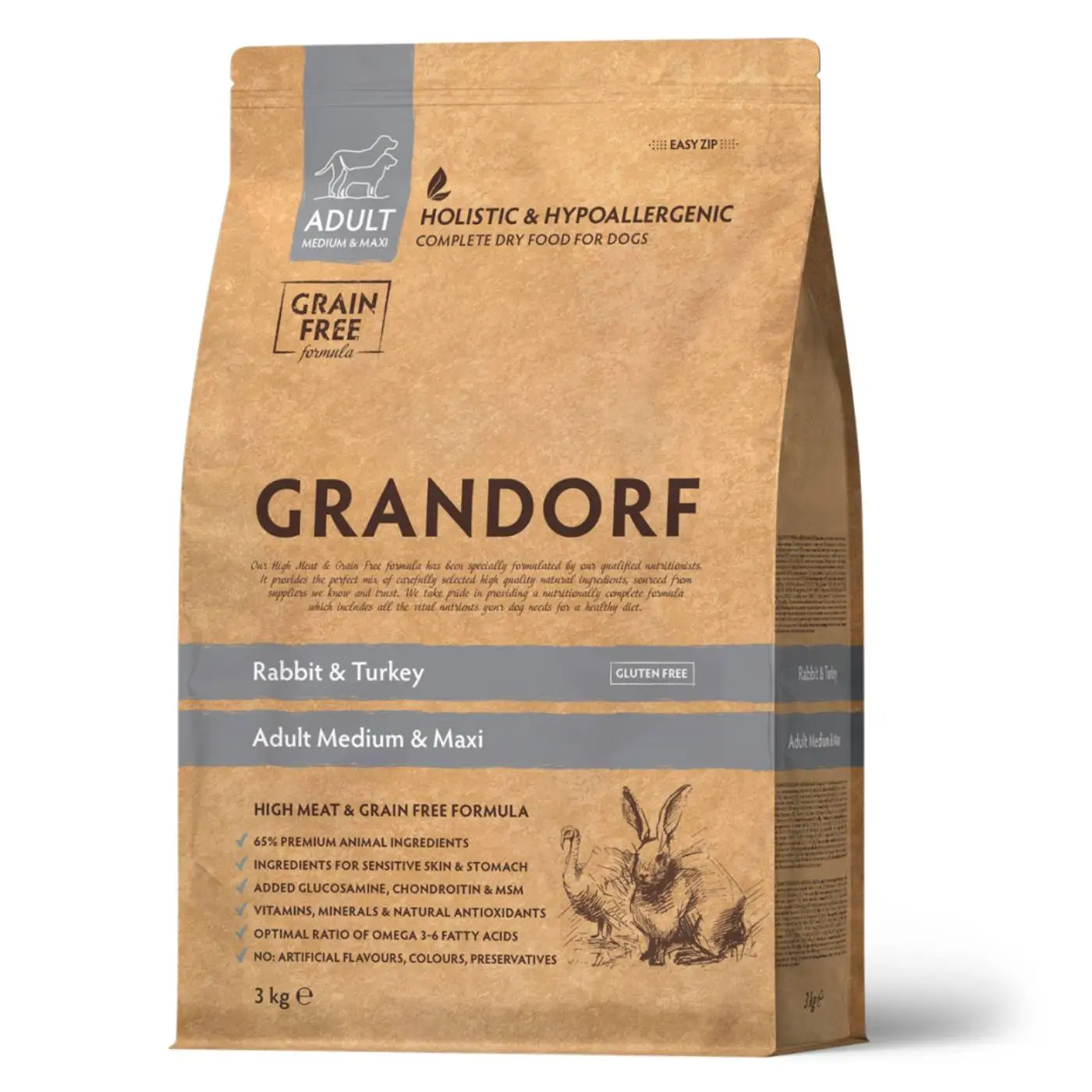 Grandorf Adult Grain Free Coniglio E Tacchino Medium & Maxi Per Cani Adulti